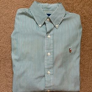 Polo long sleeve green and white striped shirt